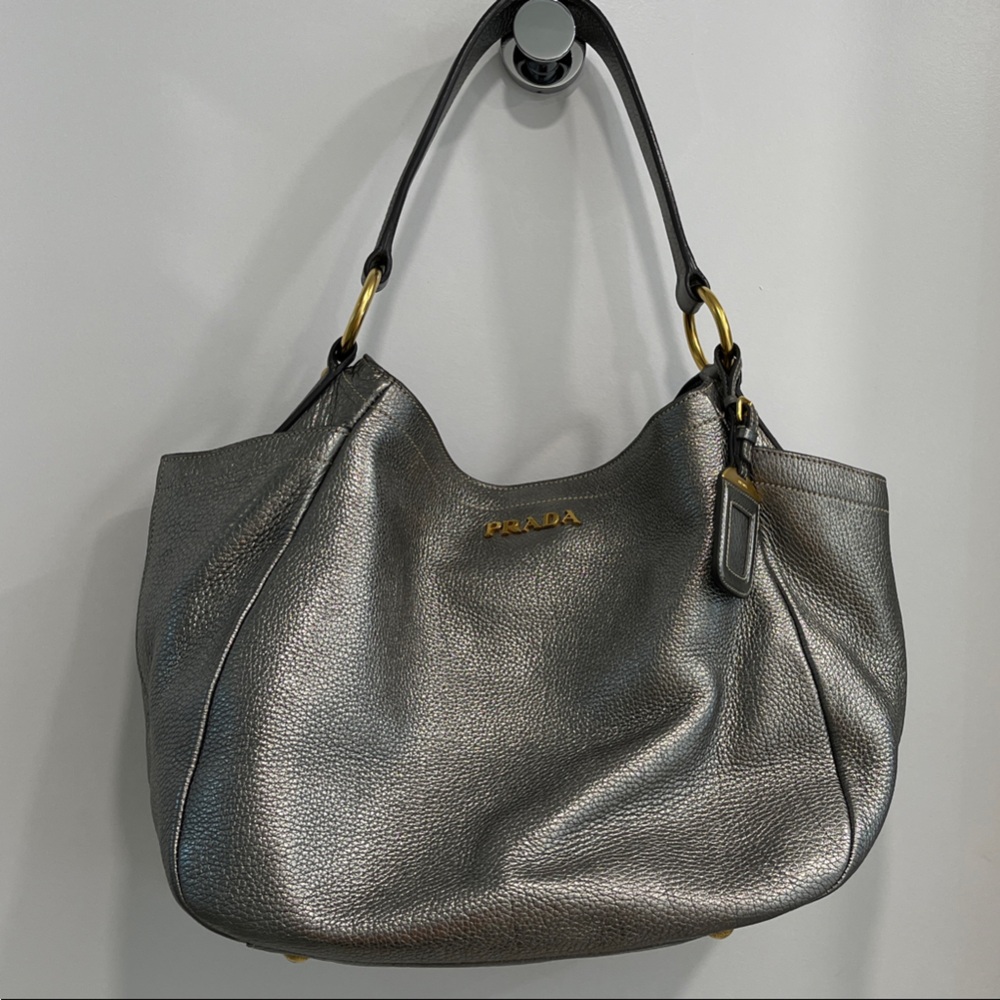 Prada Metallic Vintage Gray Shoulder Bag